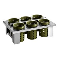 Steril-Sil E1-BS6OE-RP-HUNTER Stainless Steel 6-Cylinder Drop-In Flatware Basket with Hunter Green Plastic Cylinders