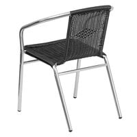 Flash Furniture TLH-020-BK-GG 29 inch Black Rattan Indoor / Outdoor Stackable Chair with Aluminum Frame