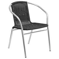 Flash Furniture TLH-020-BK-GG 29" Black Rattan Indoor / Outdoor Stackable Chair with Aluminum Frame