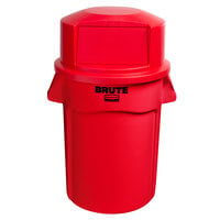 Rubbermaid BRUTE 44 Gallon Red Round Trash Can and Dome Top Lid