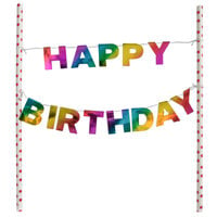 Creative Converting 331798 9 inch x 9 inch Rainbow Happy Birthday Cake Topper Banner
