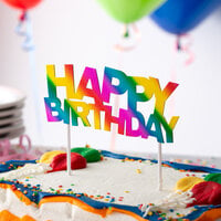 Creative Converting 331795 6 inch x 7 inch Rainbow Happy Birthday Cake Topper