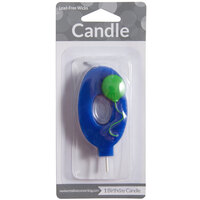Creative Converting 104200 3 inch Blue 0 inch Birthday Candle with Green Balloon