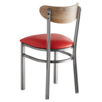 Lancaster Table & Seating Boomerang Clear Coat Finish Chair with 2 1/2 inch Red Vinyl Padded Seat and Driftwood Back