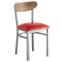 Lancaster Table & Seating Boomerang Clear Coat Finish Chair with 2 1/2" Red Vinyl Padded Seat and Driftwood Back