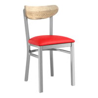 Lancaster Table & Seating Boomerang Series Clear Coat Finish Chair with Red Vinyl Seat and Driftwood Back