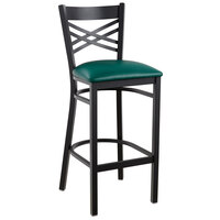 Lancaster Table & Seating Cross Back Bar Height Black Chair with Green Vinyl Seat - Detached Seat