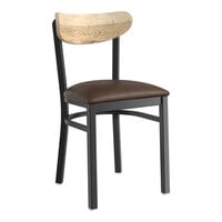 Lancaster Table & Seating Boomerang Series Black Finish Chair with Dark Brown Vinyl Seat and Driftwood Back