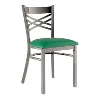 Lancaster Table & Seating Clear Coat Finish Cross Back Chair with 2 1/2" Green Vinyl Padded Seat - Assembled