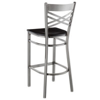 Lancaster Table & Seating Clear Coat Steel Cross Back Bar Height Chair with Black Wood Seat