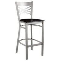 Lancaster Table & Seating Clear Coat Finish Cross Back Bar Stool with Black Wood Seat