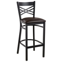 Lancaster Table & Seating Cross Back Bar Height Black Chair with Dark Brown Vinyl Seat - Detached Seat
