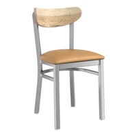 Lancaster Table & Seating Boomerang Series Clear Coat Finish Chair with Light Brown Vinyl Seat and Driftwood Back