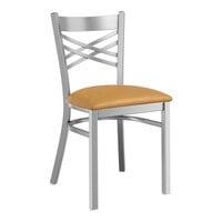 Lancaster Table & Seating Clear Coat Finish Cross Back Chair with 2 1/2" Light Brown Vinyl Padded Seat