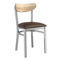 Lancaster Table & Seating Boomerang Series Clear Coat Finish Chair with Dark Brown Vinyl Seat and Driftwood Back