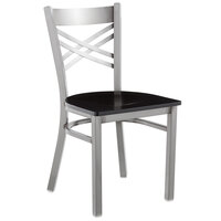 Lancaster Table & Seating Clear Coat Steel Cross Back Chair with Black Wood Seat - Detached Seat