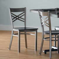 Lancaster Table & Seating Clear Coat Steel Cross Back Chair with Black Wood Seat - Detached Seat