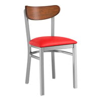 Lancaster Table & Seating Boomerang Series Clear Coat Finish Chair with Red Vinyl Seat and Antique Walnut Wood Back