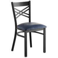 Lancaster Table & Seating Cross Back Black Chair with Navy Vinyl Seat - Detached Seat