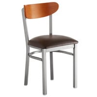 Lancaster Table & Seating Boomerang Clear Coat Chair with Dark Brown Vinyl Seat and Cherry Back
