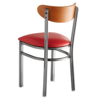 Lancaster Table & Seating Boomerang Clear Coat Finish Chair with 2 1/2 inch Red Vinyl Padded Seat and Cherry Wood Back