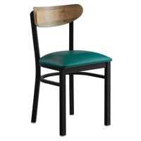 Lancaster Table & Seating Boomerang Black Chair with Green Vinyl Seat and Driftwood Back
