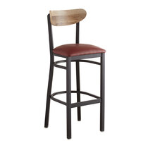 Lancaster Table & Seating Boomerang Bar Height Black Chair with Burgundy Vinyl Seat and Driftwood Back