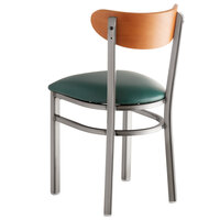 Lancaster Table & Seating Boomerang Clear Coat Finish Chair with 2 1/2 inch Green Vinyl Padded Seat and Cherry Wood Back