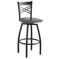 Lancaster Table & Seating Cross Back Bar Height Black Swivel Chair with Black Wood Seat