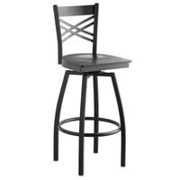 Lancaster Table & Seating Black Finish Cross Back Swivel Bar Stool with Black Wood Seat