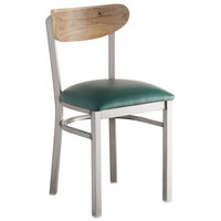 Lancaster Table & Seating Boomerang Clear Coat Finish Chair with 2 1/2 inch Green Vinyl Padded Seat and Driftwood Back