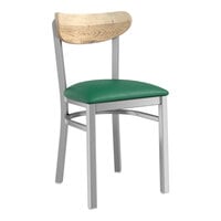 Lancaster Table & Seating Boomerang Series Clear Coat Finish Chair with Green Vinyl Seat and Driftwood Back