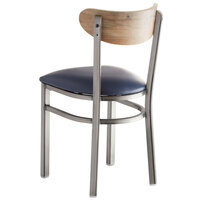 Lancaster Table & Seating Boomerang Clear Coat Finish Chair with 2 1/2 inch Navy Vinyl Padded Seat and Driftwood Back