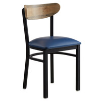 Lancaster Table & Seating Boomerang Black Chair with Navy Vinyl Seat and Driftwood Back