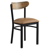 Lancaster Table & Seating Boomerang Black Chair with Light Brown Vinyl Seat and Driftwood Back