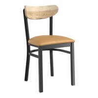 Lancaster Table & Seating Boomerang Series Black Finish Chair with Light Brown Vinyl Seat and Driftwood Back