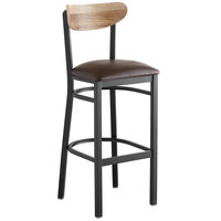 Lancaster Table & Seating Boomerang Bar Height Black Chair with Dark Brown Vinyl Seat and Driftwood Back
