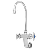 T&S B-0315 Wall Mounted Faucet with 5 1/2 inch Rigid Gooseneck Spout, 20.1 GPM Stream Regulator, 3 inch Adjustable Vertical Centers, and 4-Arm Handles