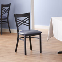 Lancaster Table & Seating Cross Back Black Chair with Navy Vinyl Seat - Detached Seat
