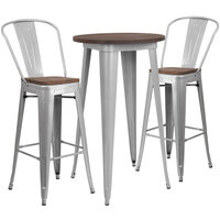 Flash Furniture CH-WD-TBCH-8-GG 24" Round Rustic Galvanized Steel and Wood Bar Height Table with 2 Barstools