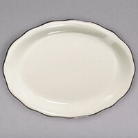 9 5/8" x 7 1/8" Ivory (American White) Scalloped Edge China Platter with Black Band - 24/Case
