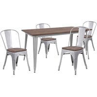 Flash Furniture CH-WD-TBCH-13-GG 30 1/4 inch x 60 inch Rustic Galvanized Steel and Wood Table with 4 Stacking Chairs