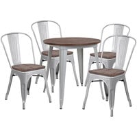Flash Furniture CH-WD-TBCH-10-GG 26 inch Round Rustic Galvanized Steel and Wood Table with 4 Stacking Chairs