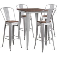 Flash Furniture CH-WD-TBCH-5-GG 23 1/2 inch Square Rustic Galvanized Steel and Wood Bar Height Table with 4 Barstools