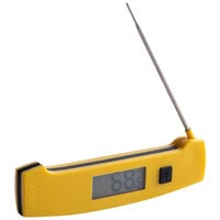 Taylor 9868FDA 4 3/8" Yellow Waterproof Digital Folding Thermocouple Thermometer with Rotating Display and Backlight