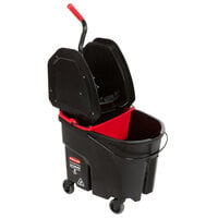 Rubbermaid Executive Series WaveBrake® 35 Qt. Black Mop Bucket with Down Press Wringer and Red Dirty Water Bucket