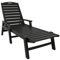 POLYWOOD NCC2280BL Black Nautical Folding Adjustable Chaise with Arms