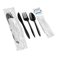 Choice Medium Weight Black Wrapped Plastic Cutlery Set with Napkin and Salt and Pepper Packets - 250/Case