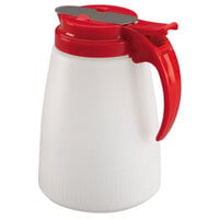 Vollrath 632-02 Dripcut® 32 oz. White Polyethylene Syrup Server with Red Top