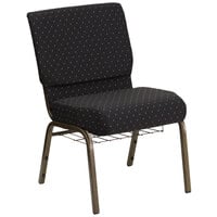 Flash Furniture FD-CH0221-4-GV-S0806-BAS-GG Black Dot Patterned 21" Extra Wide Church Chair with Communion Cup Book Rack - Gold Vein Frame